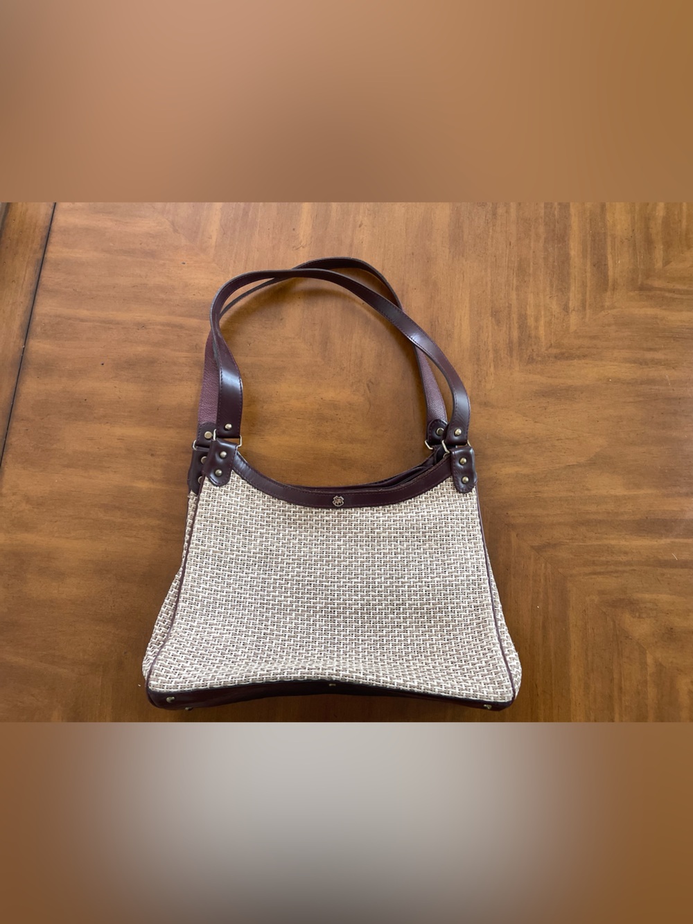 Vintage Anne Klein Woven Tote with Burgundy Leather Trim